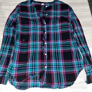 Old Navy Ruffel Black Plaid Blouse